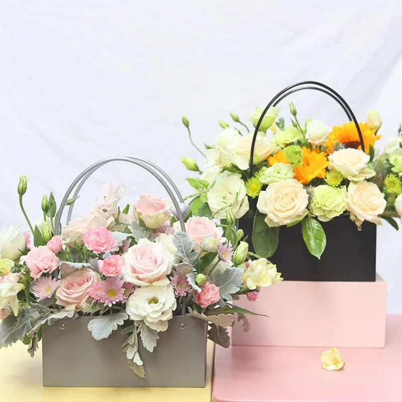 Florist Supply Buckets - 花紙箱バケツ PVC 花屋ギフト包装 22x11x10cm 花包装箱ホームパーティー誕生日装飾用品