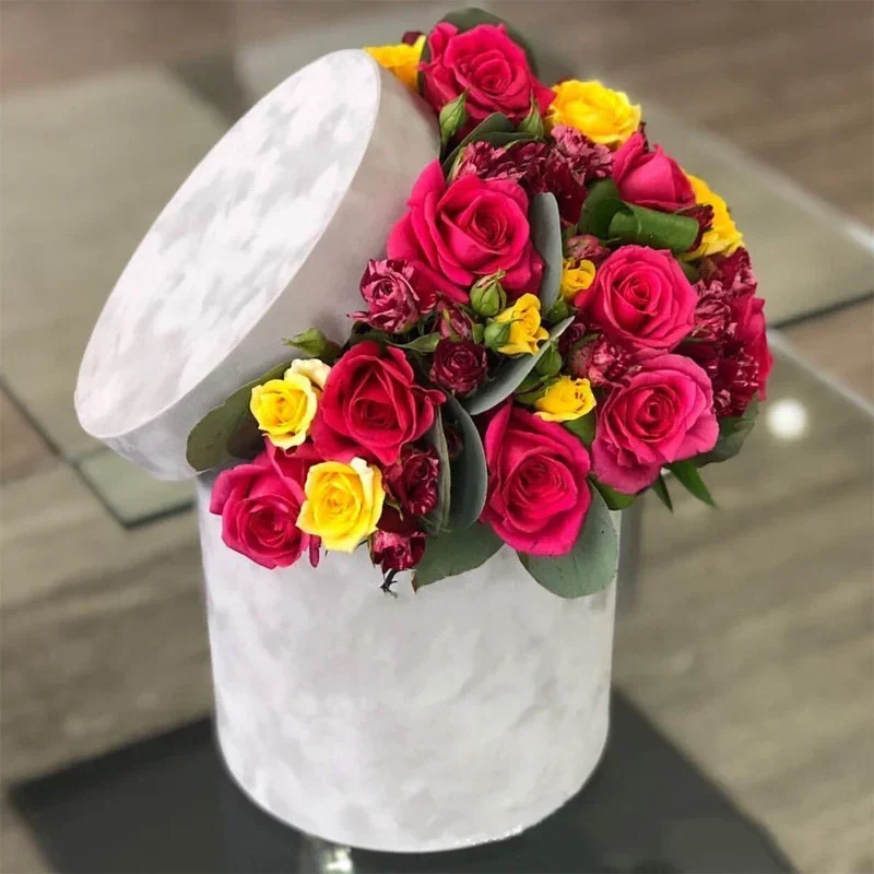 Florist Supply Buckets - 3 ピース/セットラウンド形状ベルベットギフトボックス花屋フラワーホルダーバケットギフト包装ボックス花束包装ボックスパーティー結婚式用品